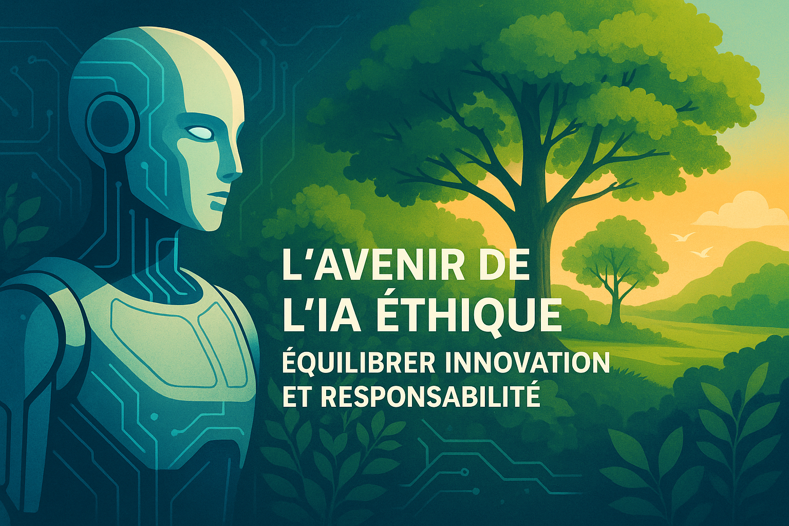 Digital illustration of AI and nature in harmony